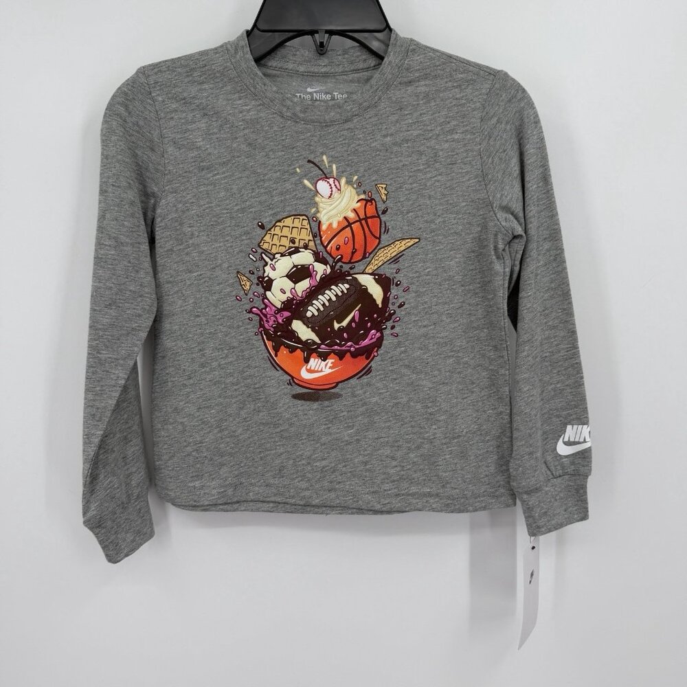 Nike Boy's Long Sleeve T-Shirt size 4 Gray Ice Cream Sports Sundae Cotton Blend